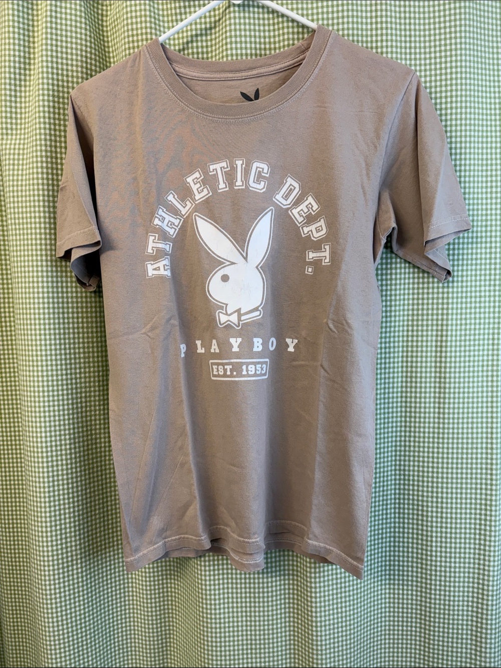 PLAYBOY Short Sleeve Tee in Taupe with White Graphic
